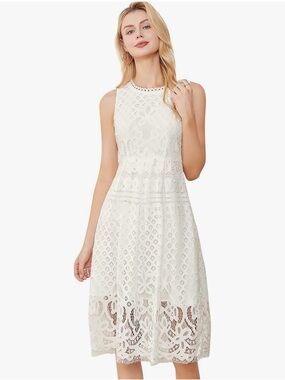 NWT- Sleeveless White Lace Midi Dress